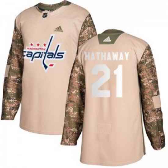 Men Washington Capitals 21 Garnet Hathaway Adidas Authentic Veterans Day Practice Jersey   Camo